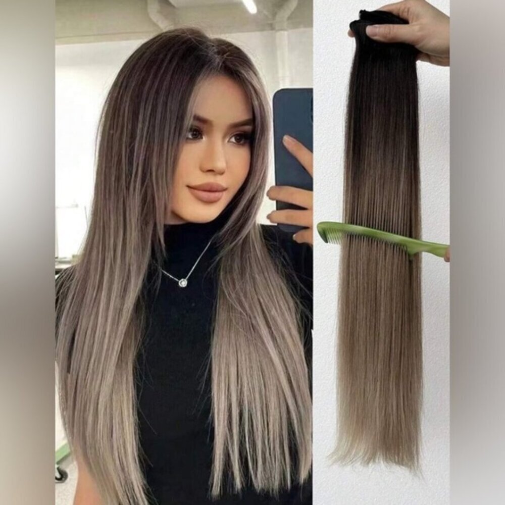 24 Inch Ombre Clip in Hair Extensions Brown to Light Blonde in Straight